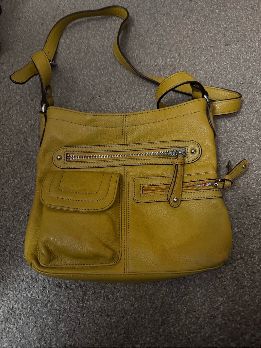 Danier Mustard Yellow Leather Crossbody Bag with Front Pockets